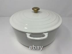 Le Creuset White Dutch Oven #24 France 4.5 Qt Enamel Cast Iron, Gold Brass Knob