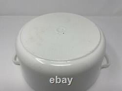 Le Creuset White Dutch Oven #24 France 4.5 Qt Enamel Cast Iron, Gold Brass Knob