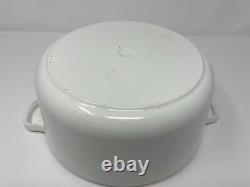 Le Creuset White Dutch Oven #24 France 4.5 Qt Enamel Cast Iron, Gold Brass Knob