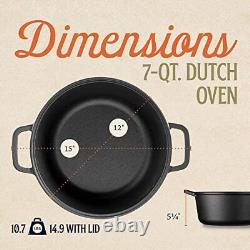 Legend Cookware Cast Iron Dutch Oven 7qt Heavy-Duty Stock Pot for Frying Co