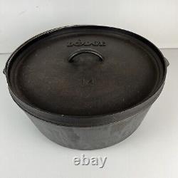 Lodge 14CO 14 Inch Cast Iron Shallow Camp Dutch Oven Rare Collectible USA 6 Cut