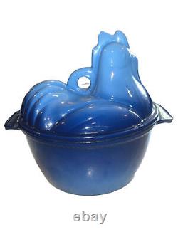 Lodge Blue Hen Chicken On Nest Cast Iron Dutch Oven Casserole Dish Enamel 2 Qt