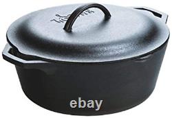 Lodge Pre-Seasoned Dutch Oven with Loop Handles and Cast Iron Cover, 7 Quart, Bl