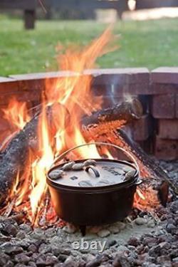 Lodge Preseasoned Cast Iron Deep Camp Dutch Oven Hot Coals USA Made Cookware 8Qt