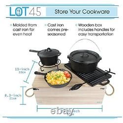 Lot45 Cast Iron Cookware 7pc Set Cast Iron Set with Pots and Pans with Lids