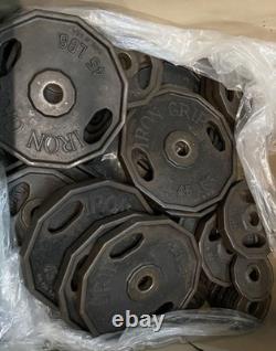 Lot 720 lbs Vintage Iron Grip Cast Iron Olympic Weight Plates 35lb 25lb