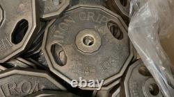 Lot 720 lbs Vintage Iron Grip Cast Iron Olympic Weight Plates 35lb 25lb