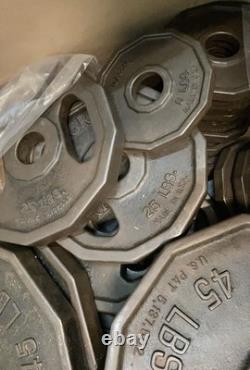 Lot 720 lbs Vintage Iron Grip Cast Iron Olympic Weight Plates 35lb 25lb