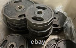Lot 720 lbs Vintage Iron Grip Cast Iron Olympic Weight Plates 35lb 25lb