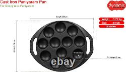 Mini Paniyaram Pan Cast Iron Flat Bottom Tawa 8 Inch 12 Cavity, Go'S Best with
