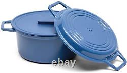 Misen Enameled Cast Iron Dutch Oven 7 QT Pot with Grill Pan Lid Cast Iron Blue