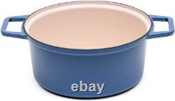 Misen Enameled Cast Iron Dutch Oven 7 QT Pot with Grill Pan Lid Cast Iron Blue