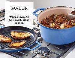 Misen Enameled Cast Iron Dutch Oven 7 QT Pot with Grill Pan Lid Cast Iron Blue