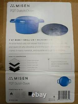 Misen Enameled Cast Iron Dutch Oven 7 QT Pot with Grill Pan Lid Cast Iron Blue