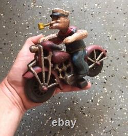 Motorcycle Popeye Cast Iron Patina Fatboy Rider HOTROD Collector 4+ LBS GIFT