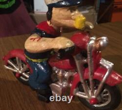 Motorcycle Popeye Cast Iron Patina Fatboy Rider HOTROD Collector 4+ LBS GIFT