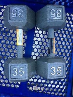 NEW 35lb Hex Cast Iron Dumbbell Pair (70lb total) Metal Dumbbell. NEXT DAY SHIP
