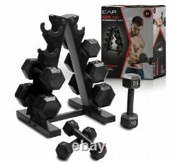 NEW CAP 100 lb Cast Iron Dumbbell Set with Tree Rack 20 15 10 5 Pound Weight 100lb