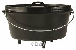 NEW L12DCO3 Deep Cast-Iron Camp Dutch Oven with lid & Legs, 12, 8 Qt