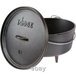 NEW L12DCO3 Deep Cast-Iron Camp Dutch Oven with lid & Legs, 12, 8 Qt