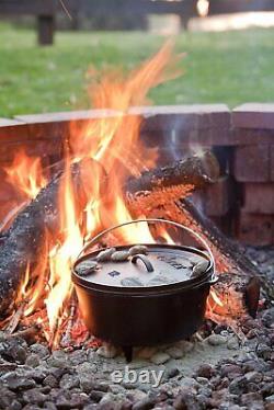 NEW L12DCO3 Deep Cast-Iron Camp Dutch Oven with lid & Legs, 12, 8 Qt