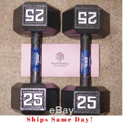 NEW PAIR 25 lb Pound Cap Dumbbells Weight SET Cast Iron Hex SHIPS SAME DAY
