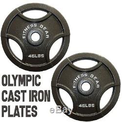 NEW Set of 2 45lb Olympic Weight Plates (Total 90 lb Weights) Cast Iron Fitness