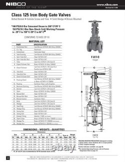 NIBCO F-617-0 Cast Iron IBBM Gate Valve 4 125 Steam / 200 WOG Bronze Trim