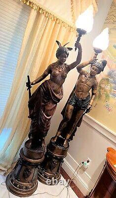 Native Val d'Osne style Cast Iron Statue/ Figural Torch Lamps Bronze Vintage
