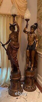 Native Val d'Osne style Cast Iron Statue/ Figural Torch Lamps Bronze Vintage