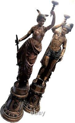 Native Val d'Osne style Cast Iron Statue/ Figural Torch Lamps Bronze Vintage
