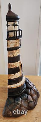 Nautical Heavy Cast Iron Lighthouse Door Stop Vintage 10lbs. 15.5 Needs TLC