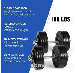 New 190 lbs Adjustable Dumbbells Set Weights, Handles, Connector Bar 200 lbs