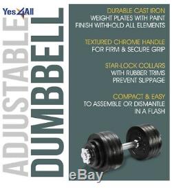 New Adjustable Dumbbells 105 lbs (2x52.5lbs) Pair weight set Cast Iron In Hand