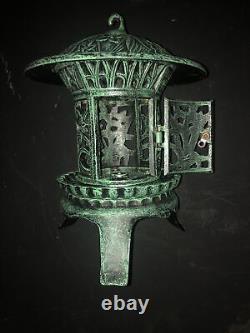 New! Cast Iron Lantern Heavy Pagoda Lantern 17 LBS Hinged Door Asian Style