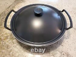 New Le Creuset 14 Black Cast Iron Wok with Metal Lid
