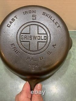 Nice GRISWOLD Cast Iron Skillet Frying Pan # 5 LARGE BLOCK LOGO 724
