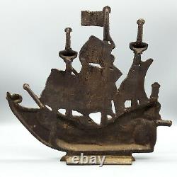 Old Cast Iron Doorstop MAYFLOWER 1620 Sailing Ship 10.5 Tall, 6-3/4 lbs