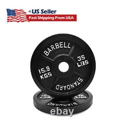 Olympic Barbell Plates Cast Standard Weight 35lbs Weightlifting Solid Iron New