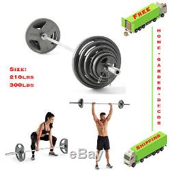 Olympic Weight Bar & Plates Cast Iron Hammertone Workout Home Gym Training Set