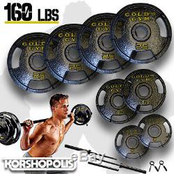 Olympic Weight Plate Set & Bar 160lb Total Home Gym Exercise Fitness Equipment