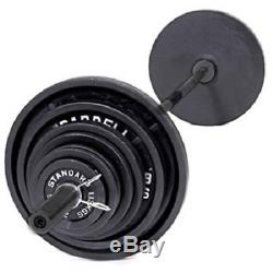 Olympic Weight Set 7-Ft Bar Cast Iron 300 Lb Plate Home Gym Deadlift Training