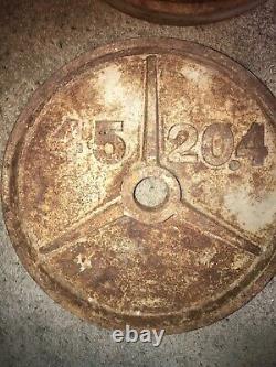 PAIR of Used Vintage Rusty 45 Lb Iron Olympic Weight Plates (90 Pounds Total)