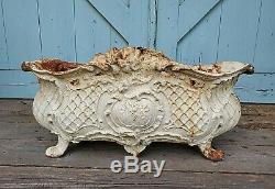 PLANTER 24 vtg FRENCH style CAST IRON flower pot PIERCED basket weave 54.6 Lbs