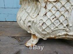 PLANTER 24 vtg FRENCH style CAST IRON flower pot PIERCED basket weave 54.6 Lbs