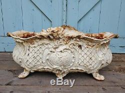 PLANTER 24 vtg FRENCH style CAST IRON flower pot PIERCED basket weave 54.6 Lbs