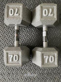 Pair 70lb Cast Iron Hex Dumbbell Hand Weight Pair (140 Lbs Total)
