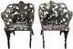 Pair Antique Cast Iron Chairs, Fern & Blackberry, Fiske, Mott, Nyc, 19th C 105lb