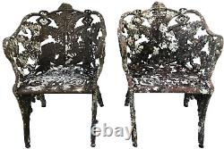 Pair Antique Cast Iron CHAIRS, Fern & Blackberry, Fiske, Mott, NYC, 19th C 105lb