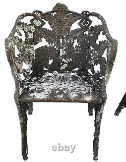 Pair Antique Cast Iron CHAIRS, Fern & Blackberry, Fiske, Mott, NYC, 19th C 105lb